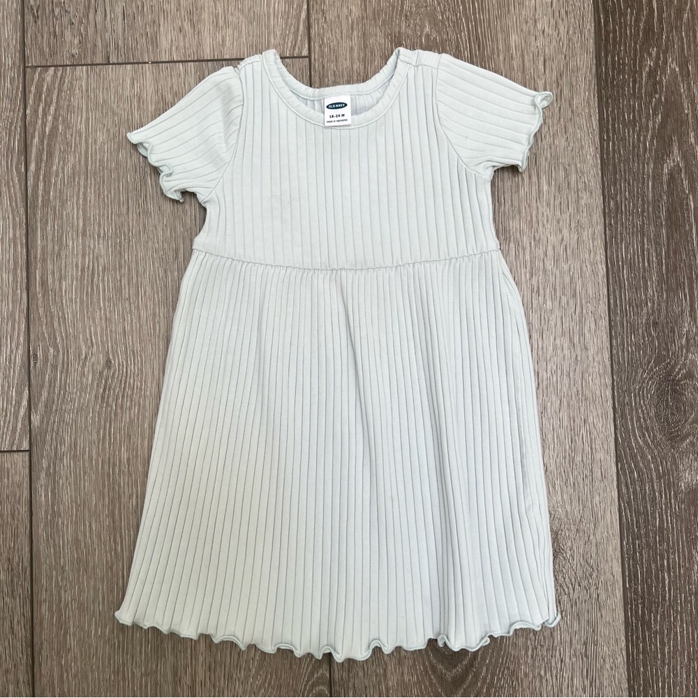 OLD NAVY RIBBED SHORT SLEEVE DRESS LIGHT BLUE 18-24MO